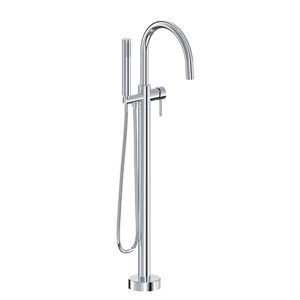 Floor-mounted tub filler with hand shower