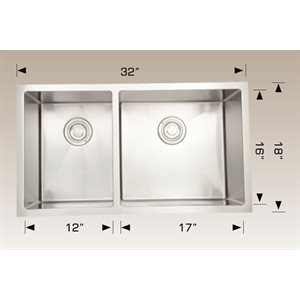 Double Kitchen sink ss 32x18x9