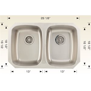 Double Kitchen sink ss 29 1 / 8x18 1 / 2x8