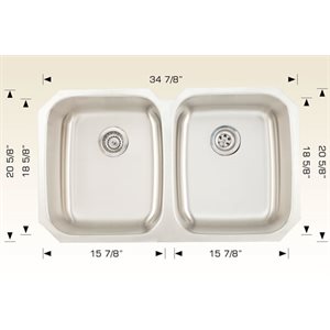 Double Kitchen sink ss 34 7 / 8x20 5 / 8x9