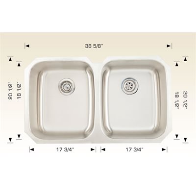 Double Kitchen sink ss 38 5 / 8x20 1 / 2x9