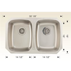 Double Kitchen sink ss 32 1 / 8x18x9