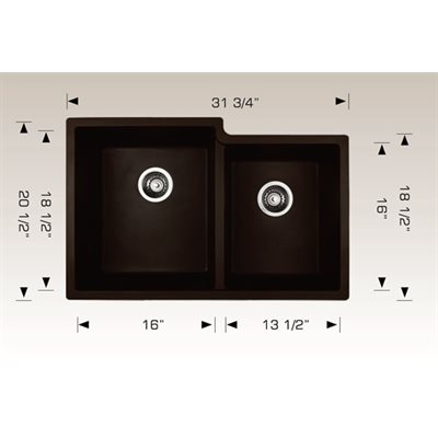 Double Kitchen sink 31 3 / 4x20 1 / 2x9