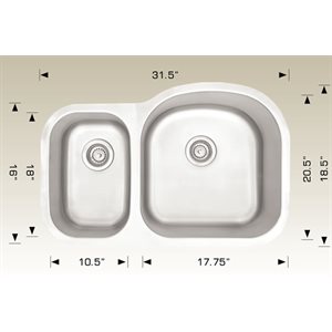 Double Kitchen sink ss 31.5x20.5x9