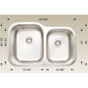 Double Kitchen sink ss 29 5 / 8x20 7 / 8x9