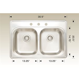 Double Kitchen sink ss 30.5x20.5x8