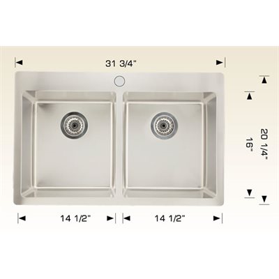 Double Kitchen sink ss 31 3 / 4x20 1 / 4x9