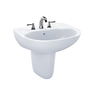 Lavabo de salle de bain mural ovale TOTO® Supreme® avec CEFIONTECT et trous pour robinets centraux de 8 pouces, coton blanc - LHT241.8G#01