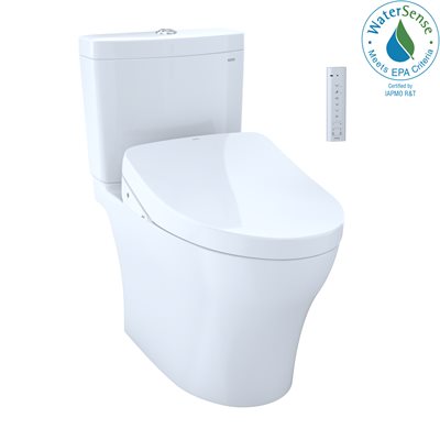 TOTO® WASHLET®+ Aquia® IV Two-Piece Elongated Dual Flush 1.28 and 0.8 GPF Toilet with Auto Flush S500e Bidet Seat, Cotton White - MW4463046CEMFGA#01