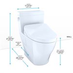 TOTO WASHLET+® Legato One-Piece Elongated 1.28 GPF Toilet and Contemporary WASHLET S500e Bidet Seat, Cotton White - MW6243046CEFG#01