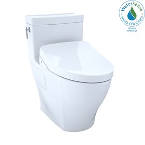 TOTO WASHLET®+ Aimes® Toilette monocoque allongée 1,28 GPF avec siège de bidet S500e à chasse automatique, coton blanc - MW6263046CEFGA#01