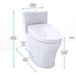 TOTO® WASHLET®+ Aquia® IV One-Piece Elongated Dual Flush 1.28 and 0.8 GPF Toilet with Auto Flush S500e Bidet Seat, Cotton White - MW6463046CEMFGA#01