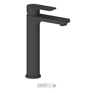 Delano single hole tall lavatory faucet matte black with (overflow) drain