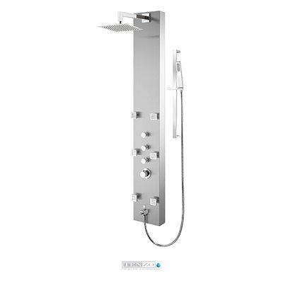 Shower col. stainless steel [Sh. head 6 jets hand shwr] thermo. / vol. ctrl valve brushed